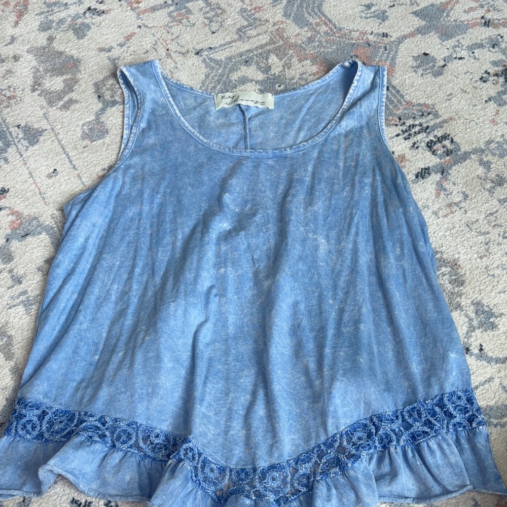 Vintage Havana Blue Lace Trim Sleeveless Top